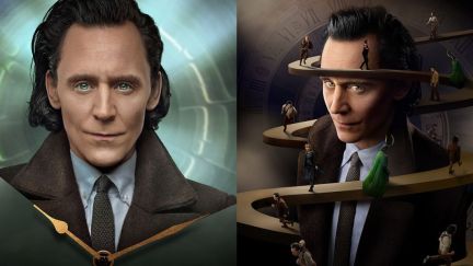 Tom Hiddleston as Loki in the first promotional poster of Loki Season 2 (Left), and Tom Hiddleston at the center of Loki Season 2 promotional poster with scheduled release dates (Right) heavily accused of AI