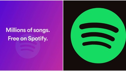 Spotify landing sing in page, mobile version on the left. Spotify logo on the right.