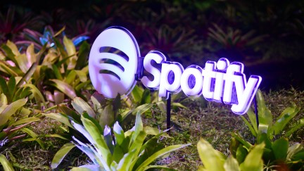 Spotify Logo in purple and white at party