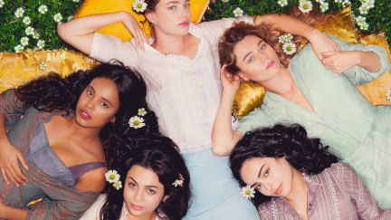 Kristine Froseth as Nan St. George, Alisha Boe as Conchita Closson, Josie Totah as Mabel Elmsworth, Aubri Ibrag as Lizzy Elmsworth, and Imogen Waterhouse as Jinny St. George in 'The Buccaneers.'