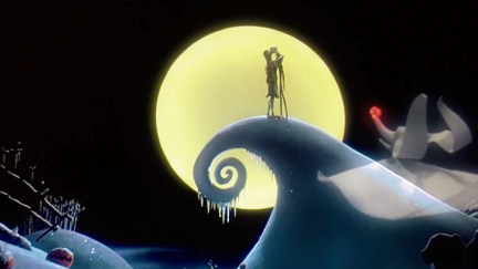 Jack and Sally together kissing in Nightmare Before Christmas