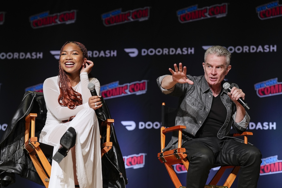 NEW YORK, NEW YORK - OCTOBER 13: Audible Original “Slayers: A Buffyverse Story” Series Stars (L-R) Laya DeLeon Hayes and James Marsters on Official New York Comic Con Panel at Javits Center on October 13, 2023 in New York City. (Photo by Ilya S. Savenok/Getty Images for Audible)