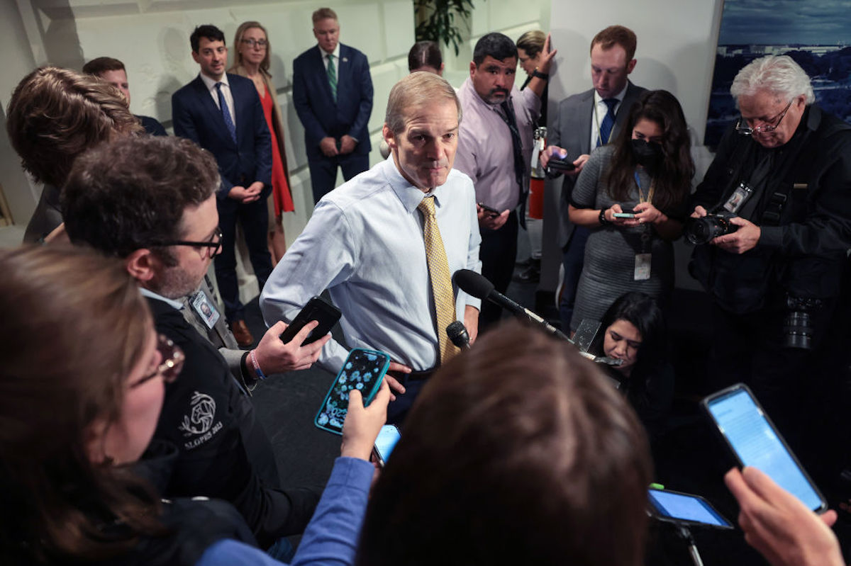 Jim Jordan speaks to a gaggle of reporters.