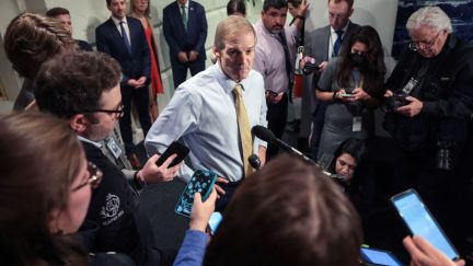 Jim Jordan speaks to a gaggle of reporters.