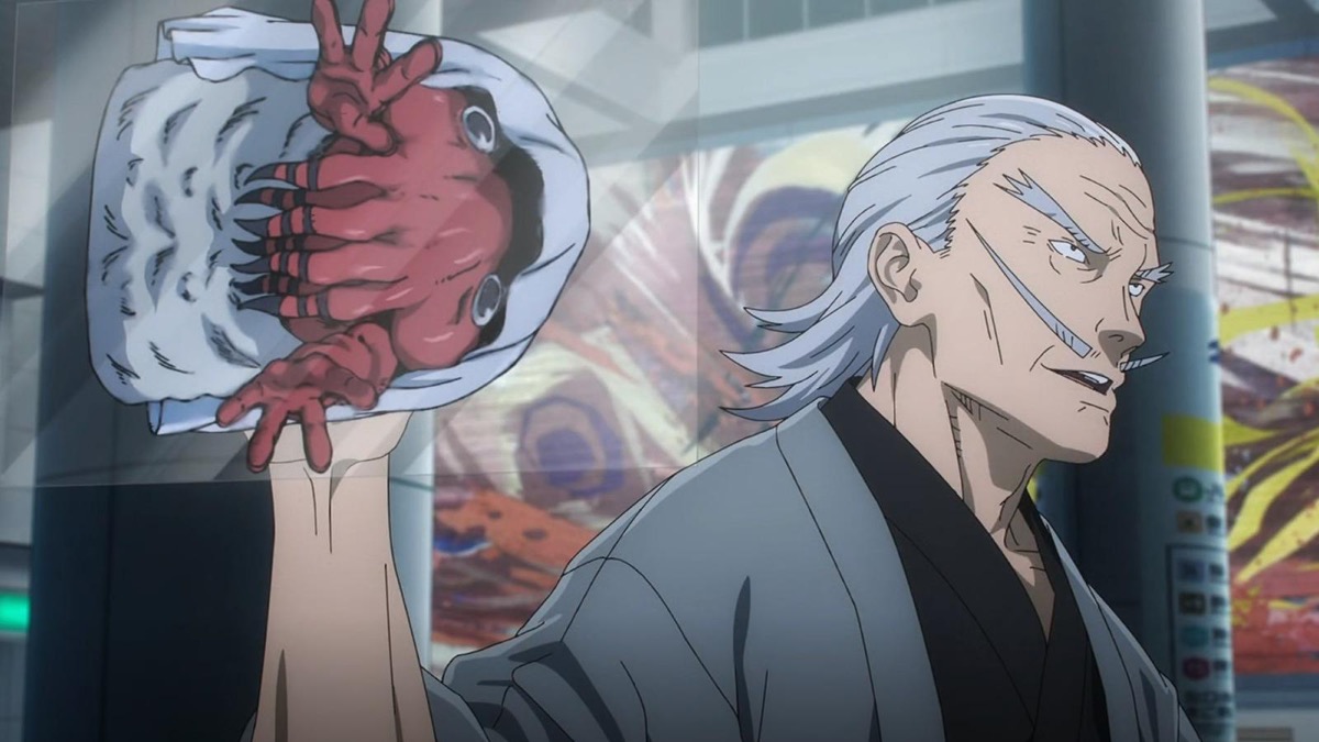 Naobito Zenin holds the head of a cursed spirit in "Jujutsu Kaisen"