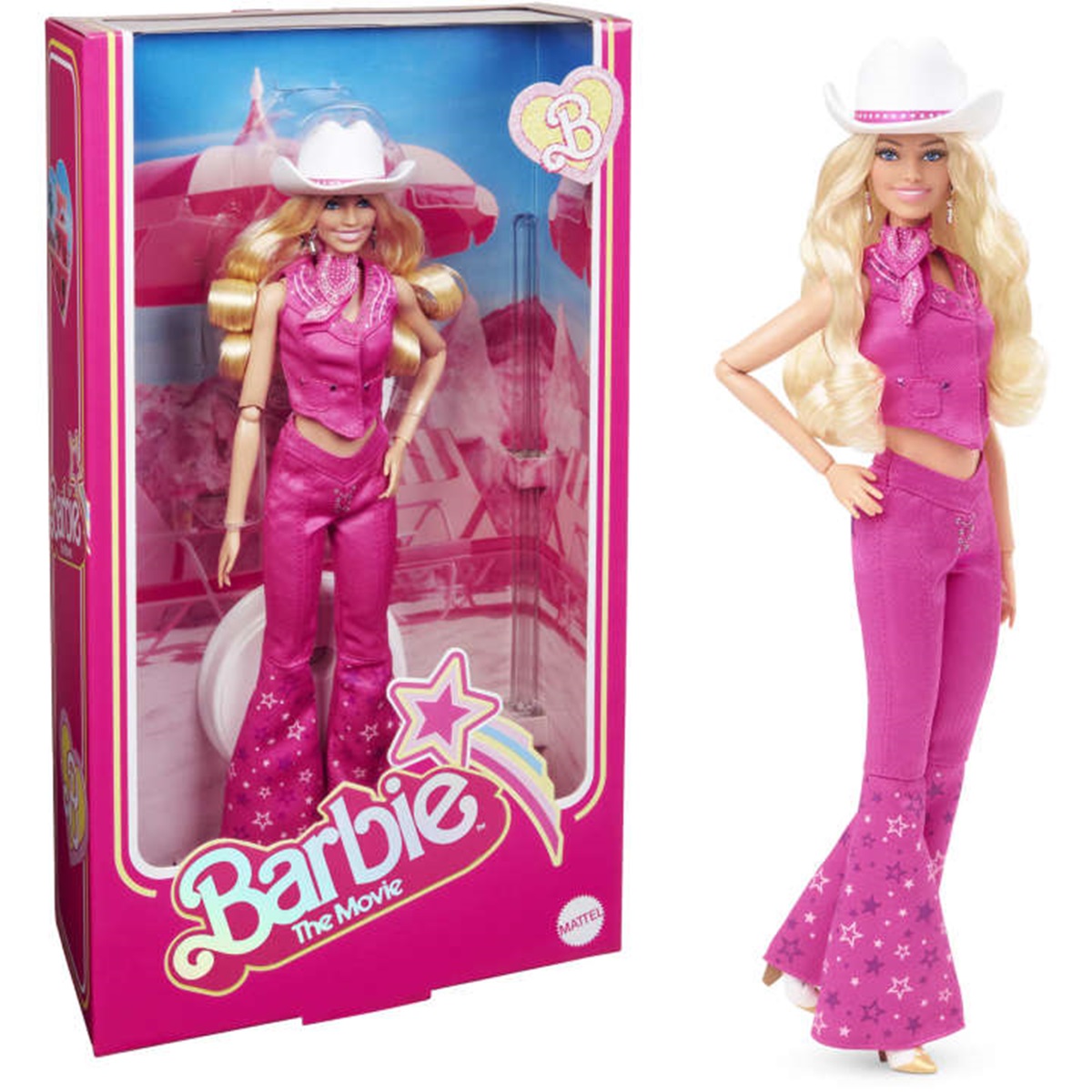 Blonde Barbie in pink western cowgirl outfit