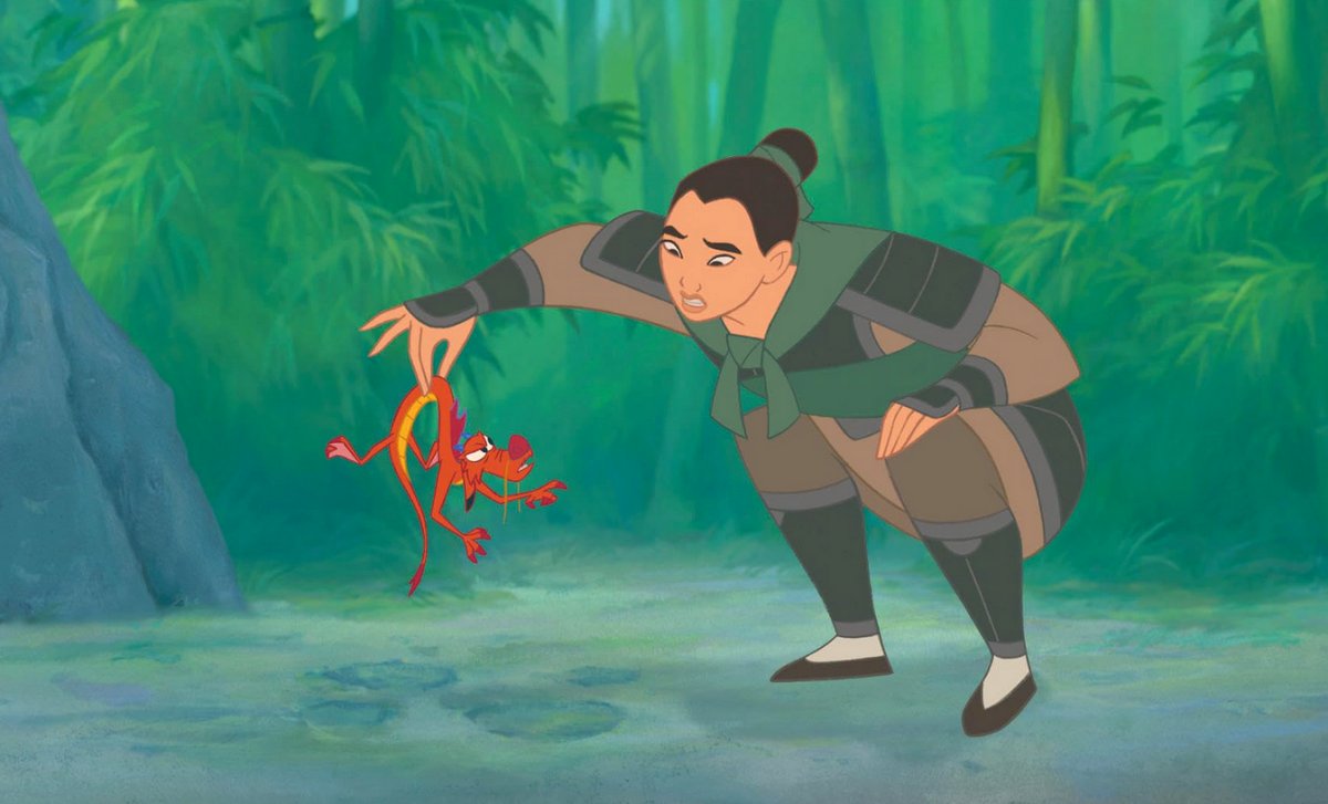 Mulan and Mushu in Mulan (1998) (Disney)