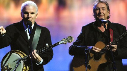 Steve Martin and Eric Idle during Earth to America! - Show at The Colosseum at Caesars Palace in Las Vegas, Nevada, United States. (Photo by Jeff Kravitz/FilmMagic, Inc)