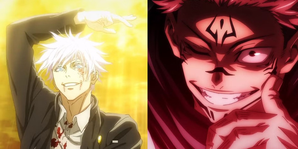 Gojo Satoru during his fight with Toji in Season 2 of Jujutsu Kaisen and Sukuna in his domain: Malevolent Shrine during Season 1 of Jujutsu Kaisen.