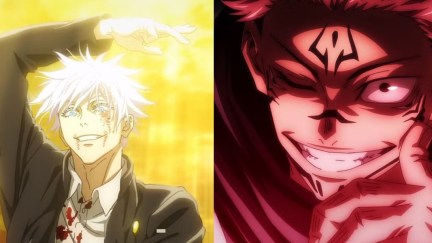 Gojo Satoru during his fight with Toji in Season 2 of Jujutsu Kaisen and Sukuna in his domain: Malevolent Shrine during Season 1 of Jujutsu Kaisen.