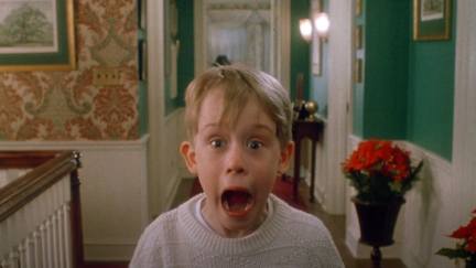 Macaulay Culkin with mouth open as Kevin in Home Alone