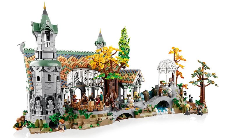 A Lego reproduction of the Rivendell set from the Lord of the Rings movies