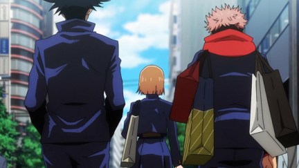 Megumi, Nobara, and Yuji from Jujutsu Kaisen Season 1 going shopping before meeting with Gojo Satoru.