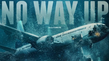 The poster for disaster movie No Way Up, with a crashed plane in the ocean