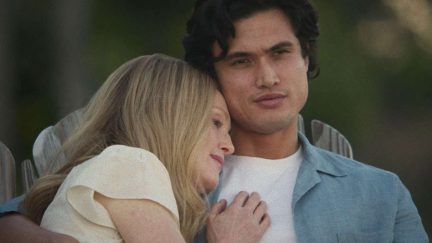 Charles Melton as Joe Yoo and Julianne Moore as Gracie Atherton-Yoo in May December