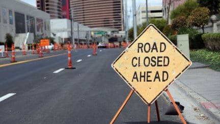 Construction work on Koval Lane on the long straight from turn 4 to 5 on the 3.8 mile circuit 50 lap course Formula One 2023 Las Vegas Grand Prix Street Circuit race taking place on November 18 2023 on August 1, 2023 in Las Vegas, Nevada.