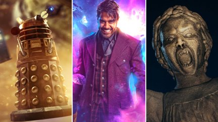 A Dalek, the Master, and a Weeping Angel in Doctor Who