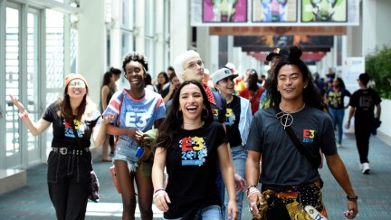 Convention goers attend E3 2019 at the Los Angeles Convention center on June 12, 2019.