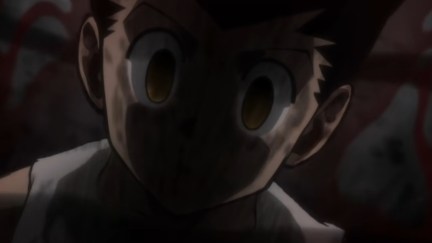 An angry Gon on the verge of killing Pitou for breaking her promise in Episode 131 of HunterxHunter.