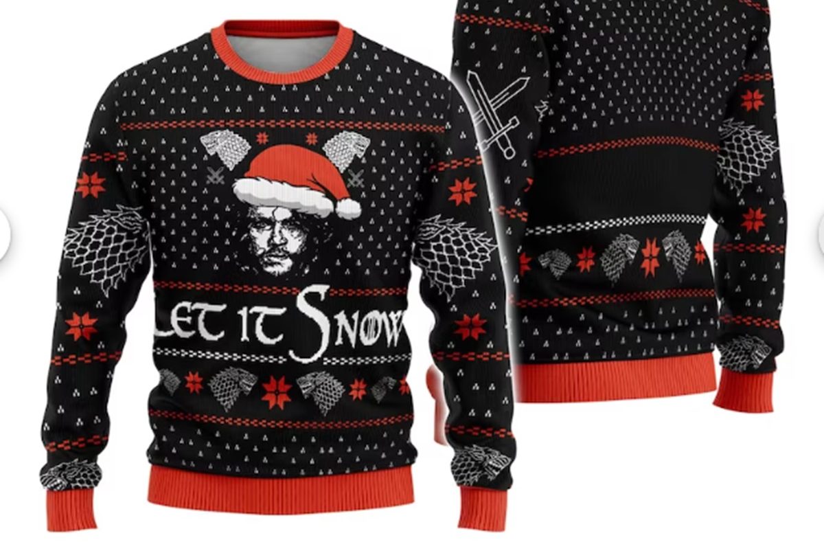 ugly Christmas sweater featuring Jon Snow from Game of Thrones