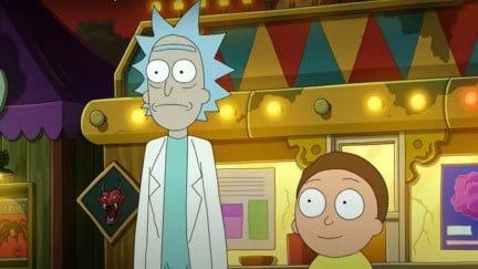 Rick and Morty hanging out at a scary carnival in 'Rick and Morty' season 7 finale.