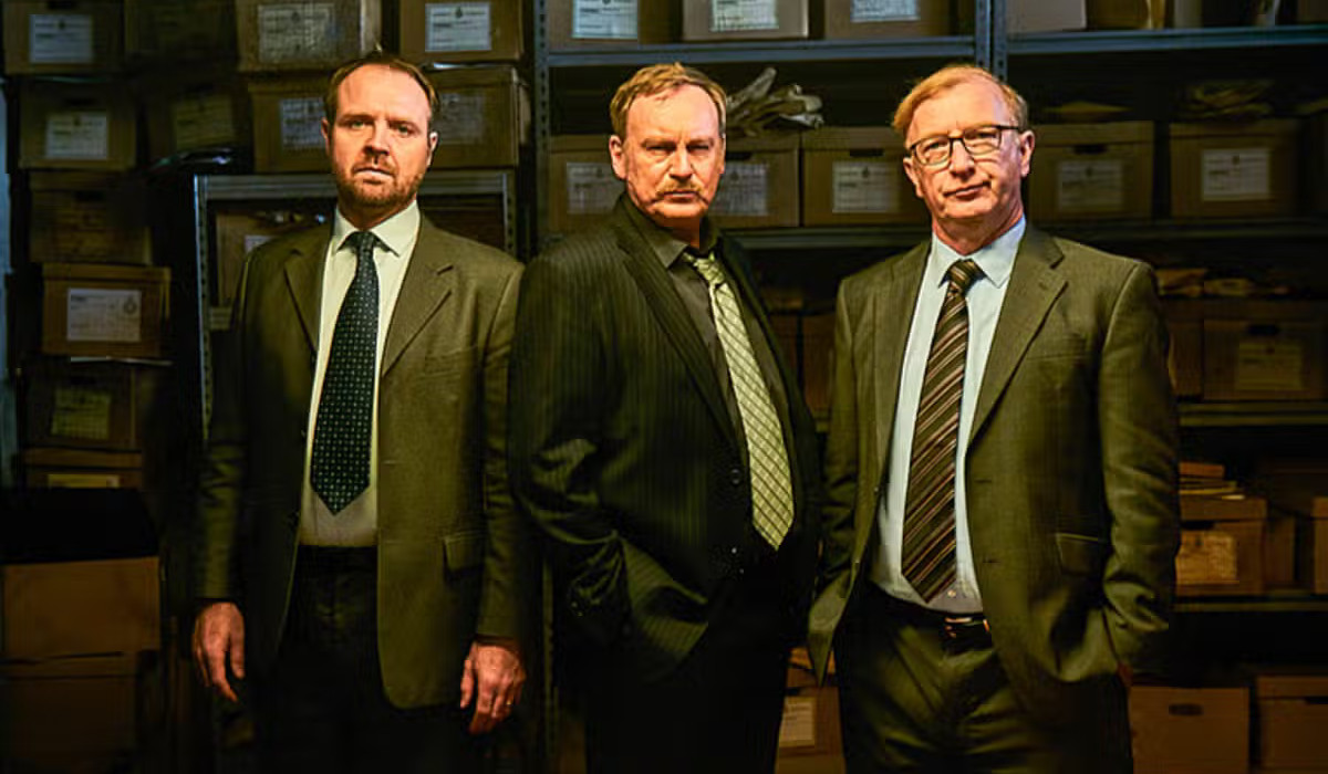 Philip Glenister, Steffan Rhodri, and Gareth John Bale in Steeltown Murders (2023)