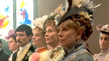 Agnes van Rijn (Christine Baranski) and family stand in church in 'The Gilded Age'