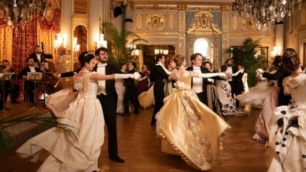 dancers in a ball scene in The Gilded Age, shot at The Breakers in Newport, RI