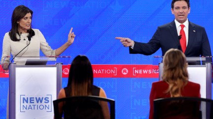 Nikki Haley and Ron DeSantis yell at each other during the Republican debate.