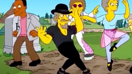 Characters dance on Mr. Burns' grave on The Simpsons.