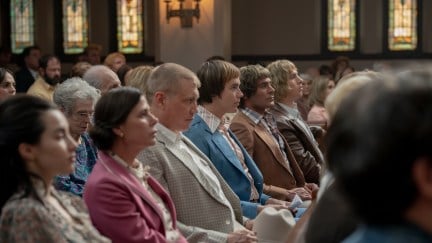 The Von Erich family all sitting at church in the Iron Claw