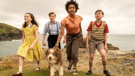 Flora Jacoby Richardson as Anne, Elliott Rose as Julian, Diaana Babnicova as George and Kit Rakusen as Dick in The Famous Five