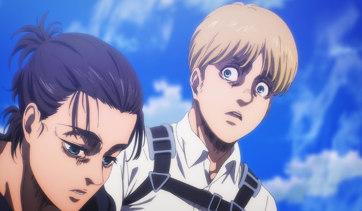 Armin horrified at Eren's confession of killing most of the human population in Attack on Titan Season 4, Part 3.