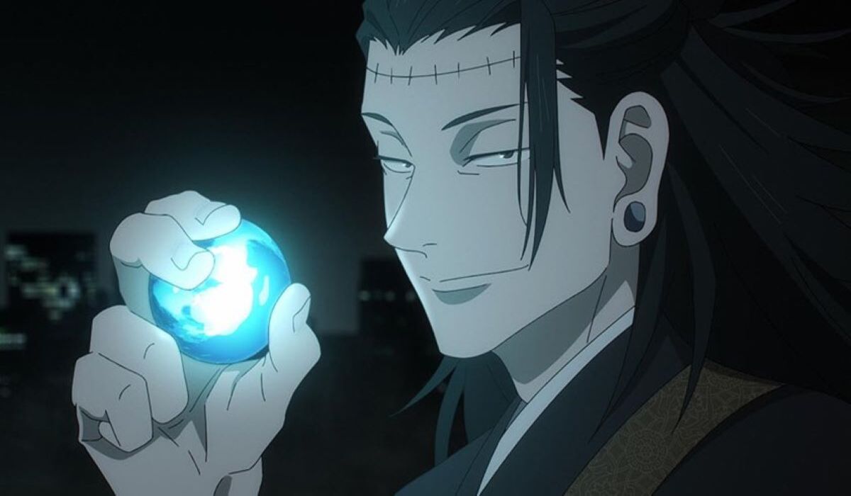 Kenjaku swallowing an orb of cursed spirits from Season 2, Episode 22 of Jujutsu Kaisen