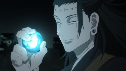 Kenjaku swallowing an orb of cursed spirits from Season 2, Episode 22 of Jujutsu Kaisen