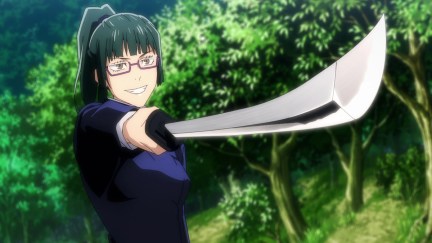 Maki pointing Miwa's own katana right back at her in Jujutsu Kaisen.