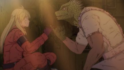 Nikaido and Kaiman after escaping En promising to be friends on Episode 12 of Dorohedoro, Season 1.