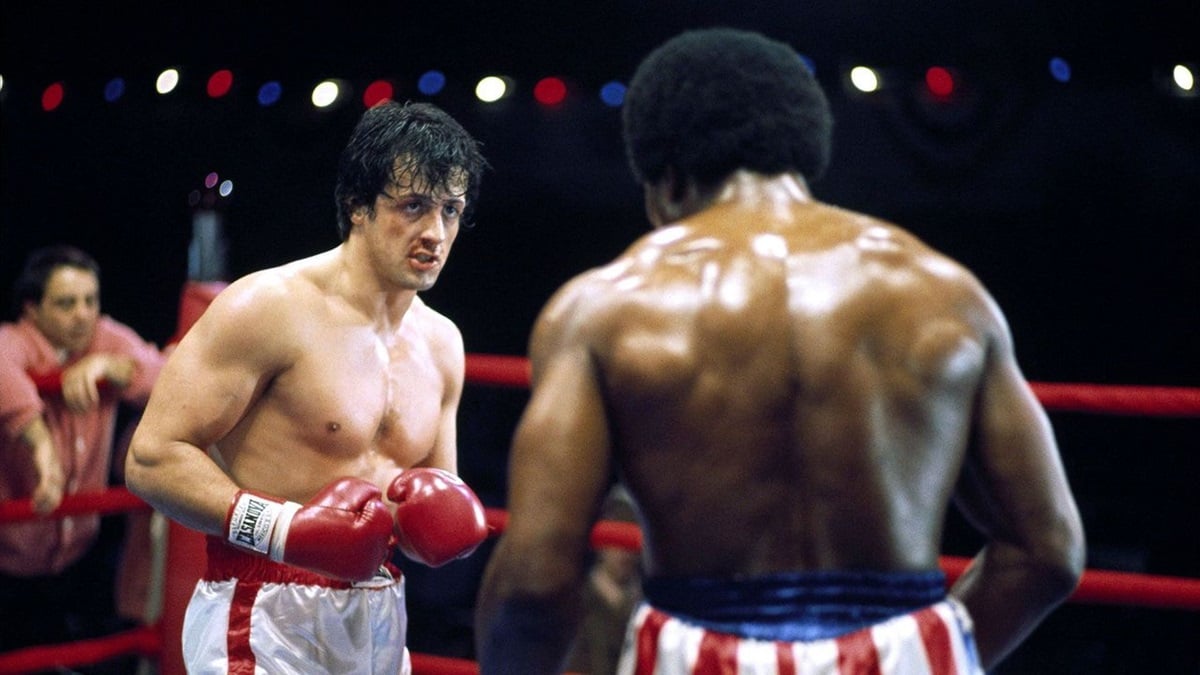 Sylvester Stallone squares off against Carl Weathers in Rocky 1