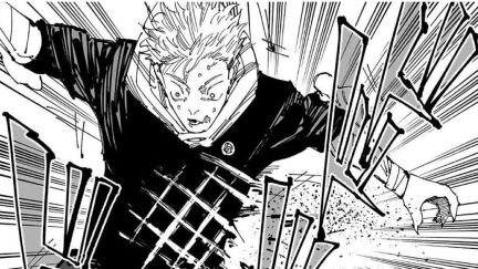 Yuji Itadori evading Sukuna's attacks from Chapter 247 of Jujutsu Kaisen.