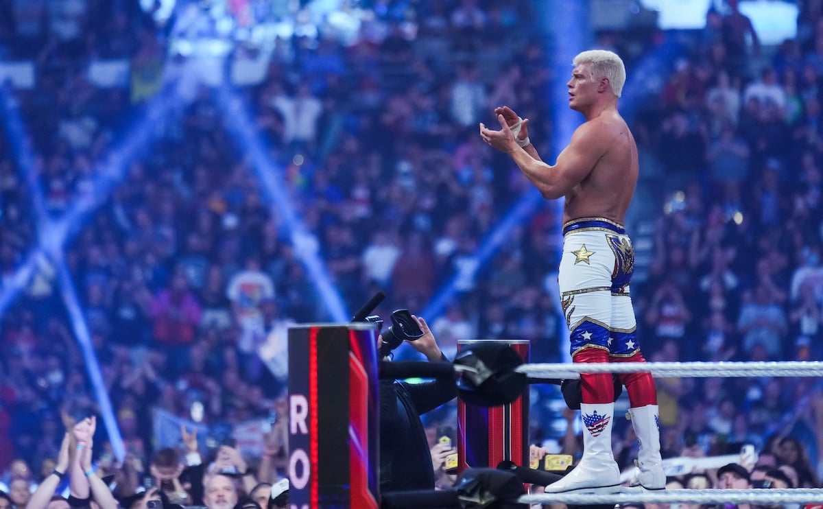 Cody Rhodes standing on the rope after the Royal Rumble in 2023