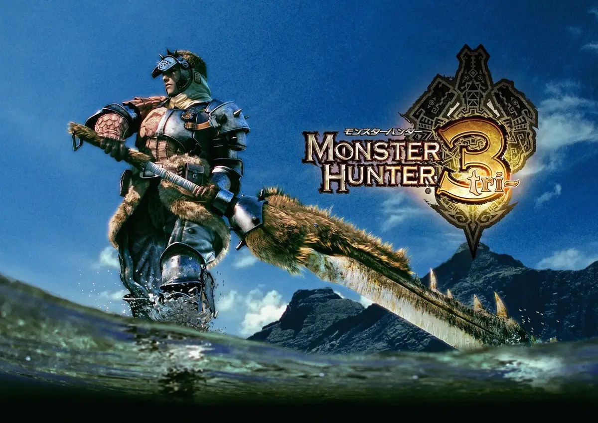 A monster hunter holds a big sword in "Monster Hunter Tri" 