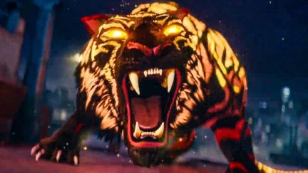 Mr. Hu roaring in his tiger form in 'The Tiger's Apprentice'