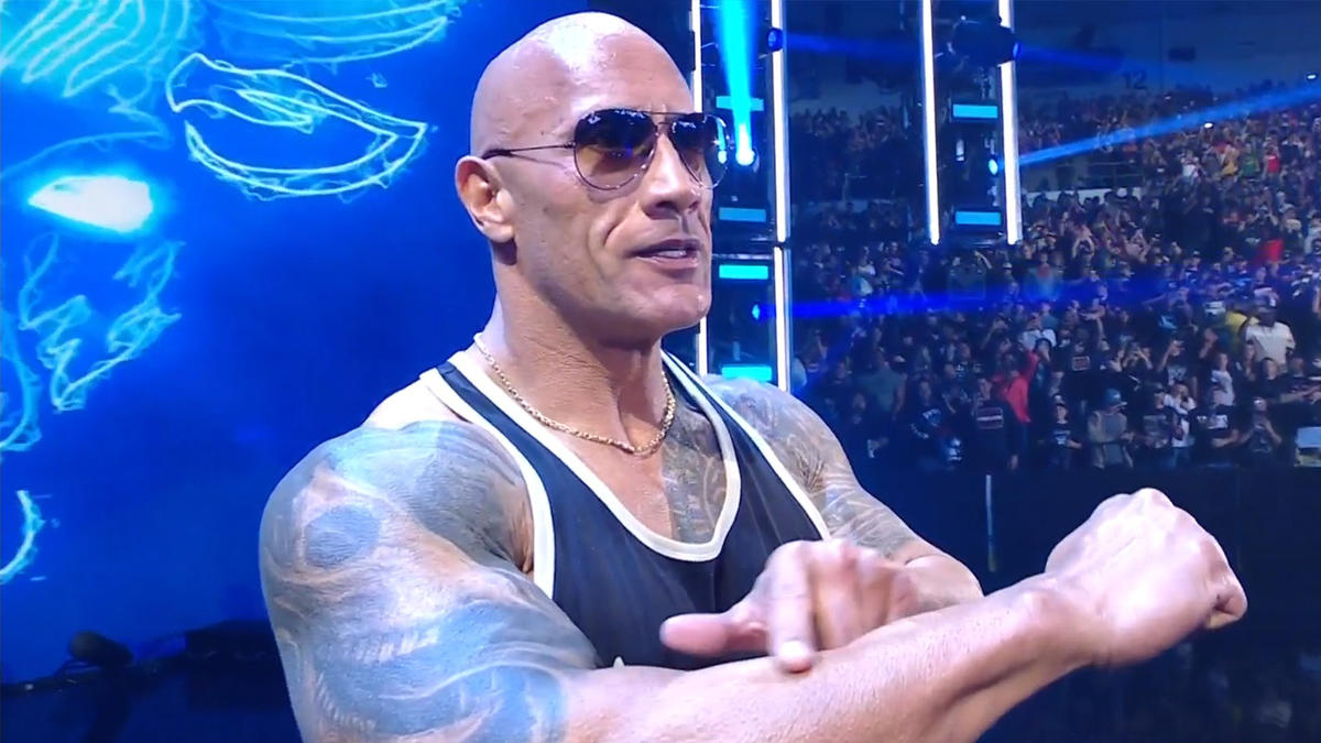 The Rock returning to the WWE wearing sunglasses