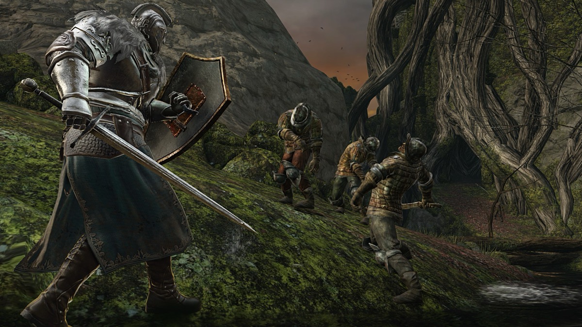 A knight faces off against undead soldiers in "Dark Souls 2"