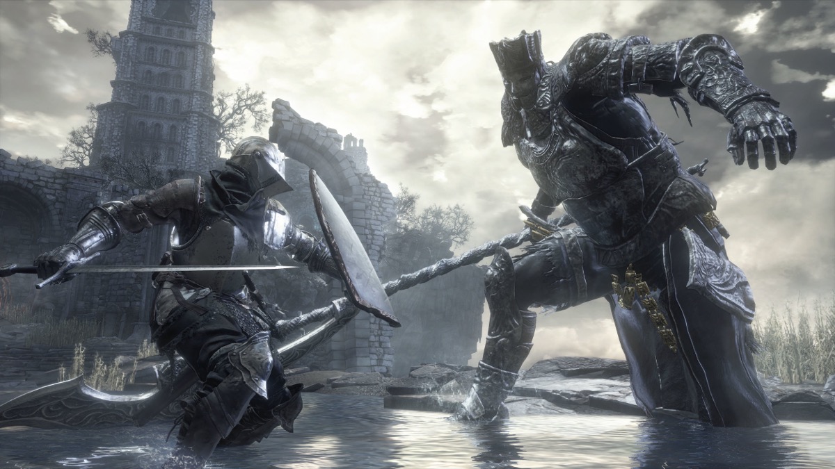 Two knights face off against each other in "Dark Souls 3"