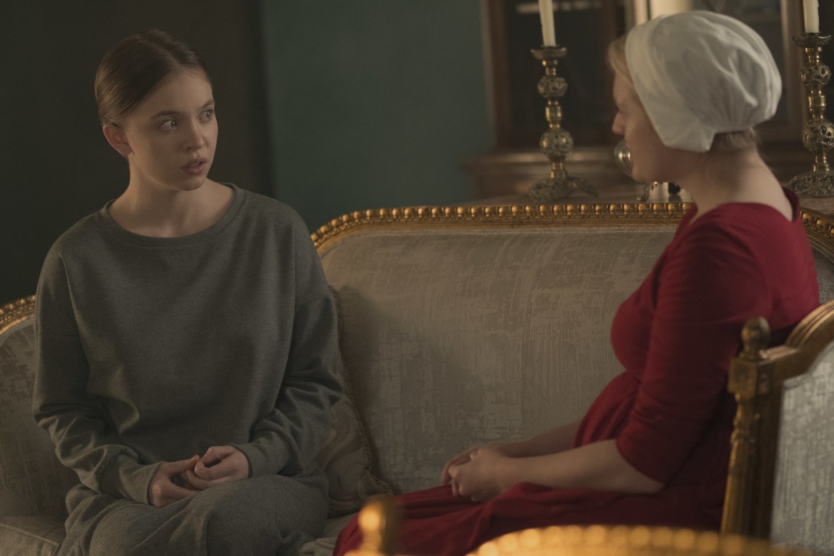 Sydney Sweeney as Eden talks with June (Elisabeth Ross) in The Handmaid's Tale season 2.