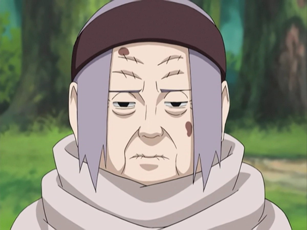 Lady Chiyo looks dour while standing in the woods in "Naruto Shippuden"