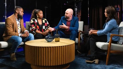 Giovonnie Samuels, Bryan Hearne, Shane Lyons, and Soledad O'Briens talking during Quiet on Set episode 5