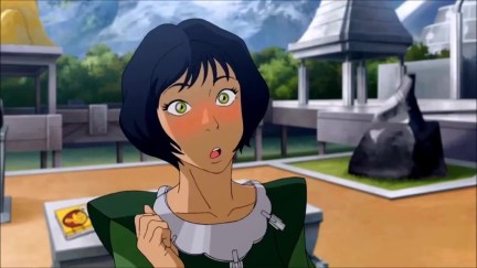 Opal Beifong blushing while standing outside in her home in 