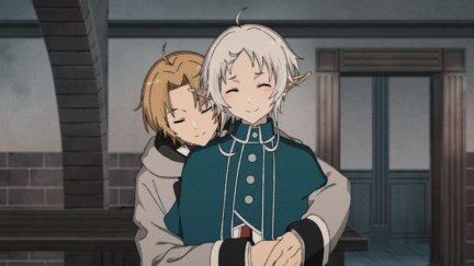 Rudeus hugging Sylphie from Mushoku Tensei Season 2, Part 2